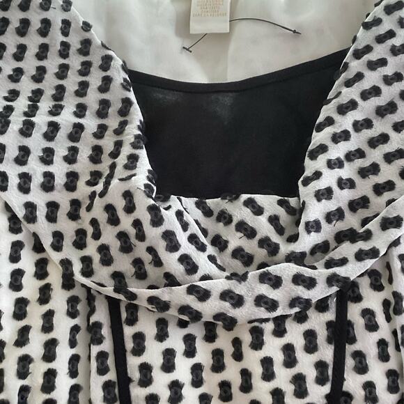 Zac Posen Silk Chiffon Swiss Dot 40’s Style Sheath Dress Black Cream 6 - Picture 6 of 12